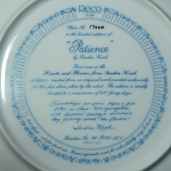 Reco Hearts and Flowers Patience  Sandra Kuck Decorative Plate 1991 - Picture 11 of 11